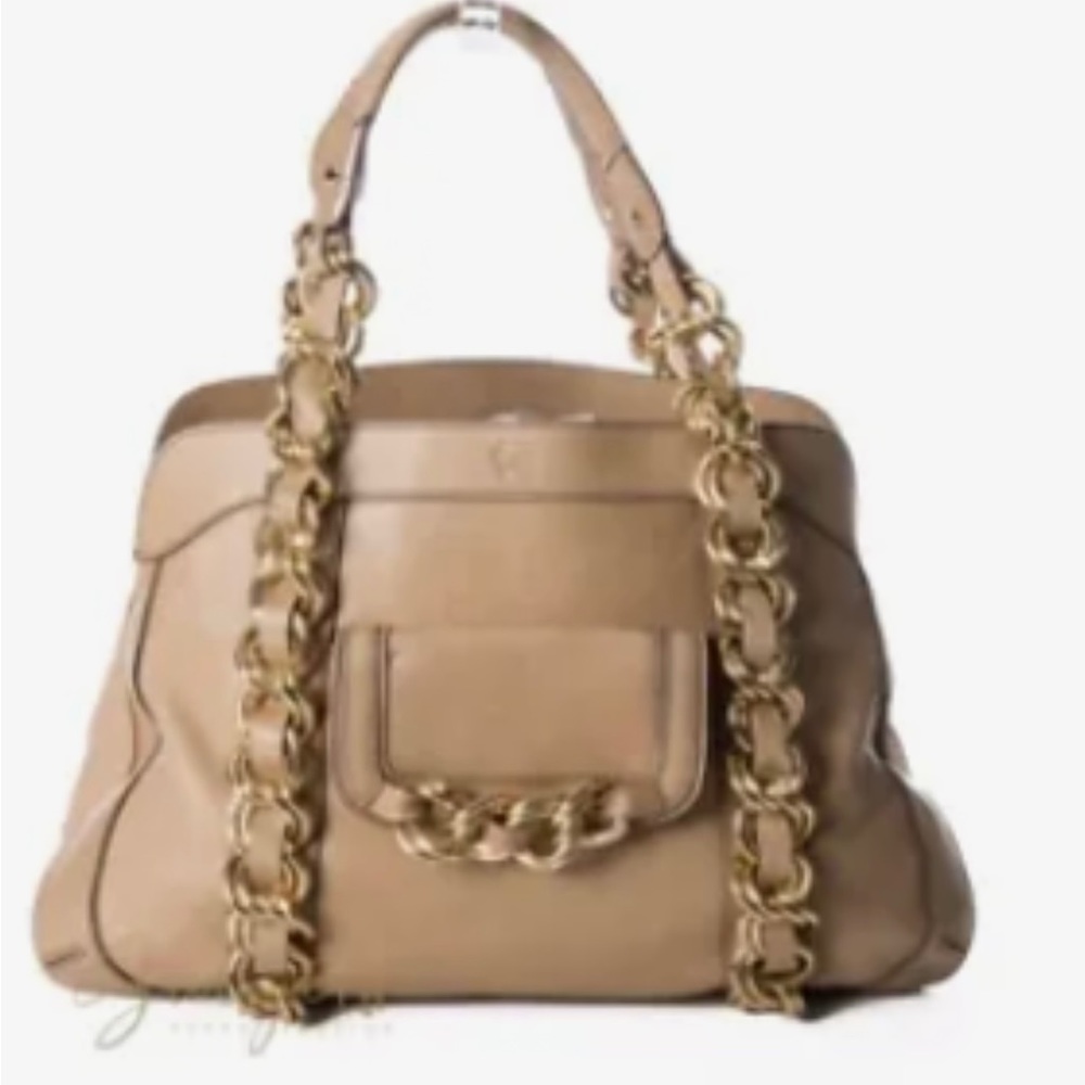 Anya Hindmarch Beige Leather Satchel w/ Chain Detail
